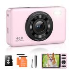 Digital Camera with 64GB Card Autofocus 2.7K 48MP Kids Camera with 16X Zoom Anti Shake 2 Batteries, Compact Portable Small Point and Shoot Digital Cameras Gift for Kid Student Children Teen Girl Boy