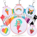 Pllieay 6 PCS Cross Stitch Beginner Projects for Kids 7-13, Starter Cross Kit Sewing Set for Backpack Charms, Needle Craft and Ornaments