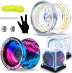 Pack of 2 Yoyos -YOYOSTUDIO P1+X0312 Responsive Yoyo for Kids 8-12 Professional Trick Yoyo with Unresponsive Yoyos Bearing for Adults, 10 Yo-Yo Strings, Glove, 2 Clear YoYo Case