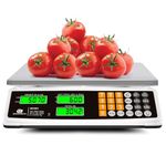 Price Computing Scale 88lb/40kg Commercial Food Scale for Produce Meat Weighing with Stainless Steel Platform, LCD Display, and Green Bright Backlight for Farmers Markets Retail Stores