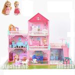 Beeneey New Dollhouse Building Playset Pink Princess Castle Playhouse with Dolls Furniture Accessories Pretend Play Dreamhouse Toys 6 Rooms 170 Pcs Set for Girls Kids