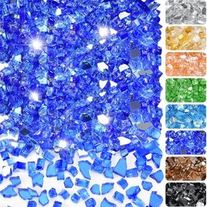 RUOJAS 20 Pounds Fire Glass 1/4 Inch High Reflective Tempered Firepit Glass Rocks for Fireplace, Fire Pit Table, Fire Bowl and Landscaping (Cobalt Blue)