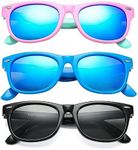 COASION Kids Polarized Sunglasses Set TPEE Rubber Flexible Shades for Girls Boys Age 3-9 Sunglasses 3 Pack (Rosepink/Blue Mirror + Blue/Blue Mirror + Bright Black/Grey)