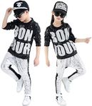lontakids Boys Girls Sequins Hip Hop Costume Modern Hip-hop Street Dance Clothing Set (6, Black&Silver)
