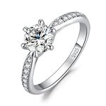 JewelryPalace Classic 1ct Moissanite Solitaire Engagement Rings for Her, 925 Sterling Silver Promise Ring for Her, Round Cut Simulated Diamond Anniversary Wedding Rings D-F VVS Size T