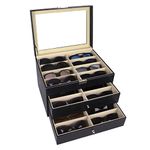 AUTOARK Leather 24 Piece Eyeglasses Storage and Sunglass Glasses Display Drawer Lockable Case Organizer,Black,AW-095