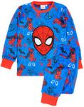 Marvel Spider-Man Pyjamas For Boys | Kids Superhero Blue Red Character All Over Print Fleece T-Shirt Trousers Pjs | Comics Clothing Gift 7-8 Years