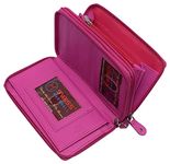 Marshal Genuine Leather Double Zipper Clutch Checkbook Wallet for Women #4575CF, RFID Hot Pink, 7.5" x 8", Ladies Zipper Wallet