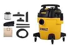 DEWALT DXV05P 5Gallon Poly Wet/Dry, 4 Peak HP Shop Vacuums, 5 Gallon, Yellow+Black