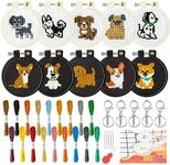 WATINC Embroidery Stitch Kit Cross Stitch Beginner Kit for Kids Stamped Cross Stitch Sewing Kit with Puppies Pattern Needle Point Starter Kit Sewing Set with Instructions 18PCS