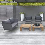 DEVOKO 5 Pieces Sofa Outdoor Indoor Conversation Patio Garden Rope Furniture Set with Cushion and 2 Wooden Center Table for Garden/Bacony/Poolside.(Dark Grey)