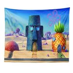 LIUJUO Pineapple Underwater House Tapestry Cartoon Sponge Tapestry Decor Wall Hangings Tapestry for Kids Bedroom Living Room Dorm Man Cave(80x60 Inch)