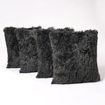 Sienna Fluffy Shaggy Pack of 4 x Cushion Covers 45 x 45 cm Square Long Soft Fibre Sofa Home Couch Reversible Set, 18" x 18" - Charcoal Grey