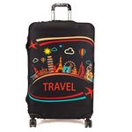 Madfifennina Washable Spandex Travel Luggage Protector Baggage Suitcase Cover Fit 23-32 Inch (Black-Travel, L(26"-28" Luggage))