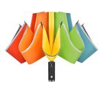 Lejorain Inverted Rainbow LED Umbrella - Folding Reverse Automatic Travel Umbrella Compact for Rain Windproof Women - Portable Upside Down Collapsible Reflective Umbrella
