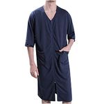 Terry Towelling Bathrobe Men Zip Shawl Dressing Gown Terry Spa Robe Asorbent Quick-drying Super Soft Light Toweling Robes Pockets Solid Long Bathrobe Loungewear and Nightwear Nightrobe Navy XL