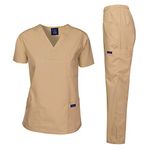 Dagacci Scrubs Medical Uniform Women and Man Scrubs Set Medical Scrubs Top and Pants, Khaki, S