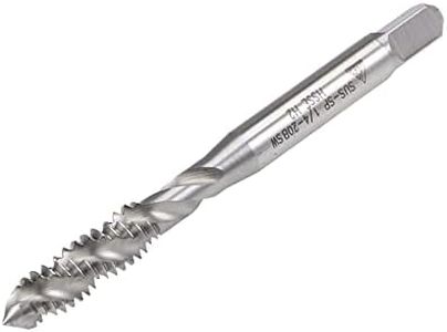 uxcell 1/4"-20 BSW Spiral Flute Thread Tap, Machine Threading Tap HSS-Cobalt Uncoated, Round Shank with Square End, H2 Tolerance