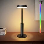 Smanu LED Rechargeable Table Lamp,Battery Operated Lamp,3 Colors & 7 RGB Stepless Dimmable Cordless Lamp Bedside Lamp Night Light Touch Control Ambient Lamp for Bedroom,Living Room,Bar,Camping,Dating