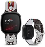 Leotop Compatible with Fitbit Sense/Sense 2/Versa 3/Versa 4 Bands, Halloween Jack&Sally Soft Silicone Chic Cute Cartoon Band Beautiful Art Replacement Sports Strap for Men Women (Black Halloween