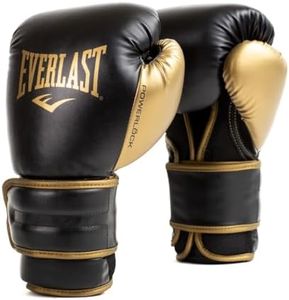 Everlast Powerlock2 Boxing Gloves Black/Gold 14oz - Enhanced Performance and Style. Ideal Training Gloves for Boxing
