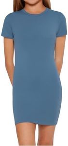 SHENHE Girl's Basic Short Sleeve Crew Neck Bodycon T Shirt Pencil Mini Dresses Soft Blue 13Y