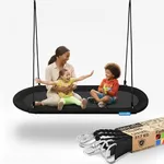 SereneLife 67" Oval Saucer Swing - Giant Outdoor Swing Set with Universal Hanging Kit, Swinging Seat Spinner with Pillow & Carry Bag, Weatherproof, Water-Resistant, Supports Up to 700 lbs, Black