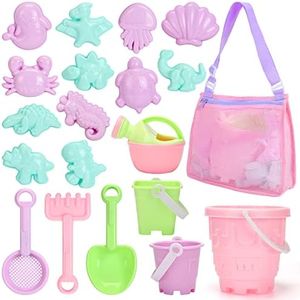 Tagitary Beach Sand Toys Set for Kids 3-10 with Bucket Watering Can Shovel Rake Sand Molds Beach Shell Bag