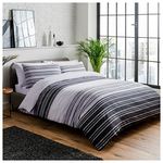 Sleepdown Duvet Cover Set - Textured Stripe - Reversible Quilt Cover Easy Care Bed Linen Soft Cosy Bedding Sets with Pillowcase - Black Grey - Single (135 cm x 220 cm)