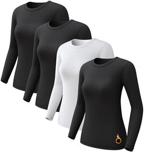 CL convallaria 4 Pack Women's Thermal Underwear Tops, Women Fleece Lined Long Sleeve Baselayer Shirt for Winter Cold Weather,Small,3 Black & White