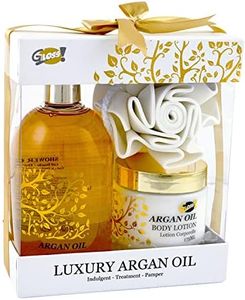 GLOSS! | Coffret Beauté Femme | Coffret Cadeau Femme | Collection Beauté Huile d'Argan | Gel Douche, Lotion Corps et Eponge EVA| Idée Coffret Cadeau Fête des Mères, Cadeau Anniversaire