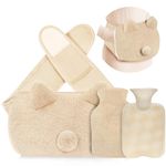 Hot Water Bottle Belt, Wrap Around Hot Water Bottle with Fluffy Cover Pouch and Furry Waist Belt, Cute Wearable Body Hot Water Bottles Strap on for Period, Neck, Back, Shoulder Pain Relief - Beige