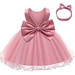 LZH Baby Girl Dresses, Christening Dresses for Baby Girl Party Dress,Newborn Dresses for Girls Dress Baptism Dress Pink