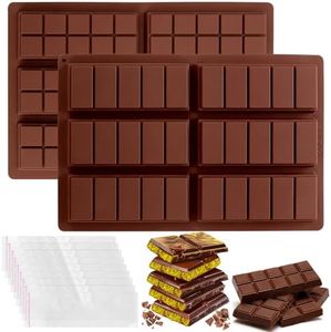 Mity rain Chocolate Bar Mold Deep, Silicone Thick Chocolate Bar Mold for Stuffed Bar, Knafeh Pistachio Chocolate Bar Break Apart Candy Bar Molds with 200pcs Storage Bags (Square + Rectangle)