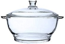 LIPROX Glass Casserole Deep Round Serving Bowl with Lid - Oven and Microwave Safe 2500 ml POUGINE Cover 2.5L Solid Poungine Set Lid, Tempered Glass, Rice for Dinner, Transparent Pcak of 1