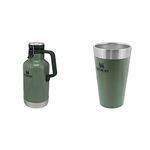 STANLEY Classic Easy-Pour Growler 1.9l / 64oz Hammertone Green & Classic Stacking Beer Pint 0.47l / 16oz Hammertone Green, 1 Count (Pack of 1)