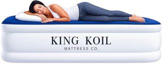 King Koil Premium California King Size Air Mattress with Built-in Pillow & Patented High-Speed Built in Pump, 20" King Size Premium Double High Airbed for Home, Camping & Guests, 1-Year Warranty