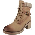 LoudLook Ladies Ankle Boots Womens Sock Collar Lined Zip Comfy Lace Up Casual Shoes Size Beige 3