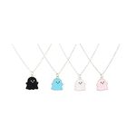 COLORFUL BLING 4 Pcs BFF Couple Cute Black and White Ghost Pendant Necklaces Best Friend Lovely Ghost Pendant Couple Necklace Jewelry Girl Gifts for Women Men, Metal