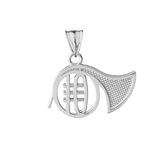 Elegant Sterling Silver French Horn Music Charm Pendant