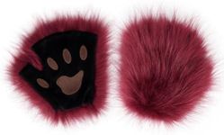 HAOAN Wolf Paw Gloves Faux Fur Cat Fingerless Mittens Winter Warm Halloween Fancy Party Costume Accessories