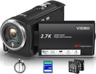 Delmodes 2.7K 56MP Camcorder Video Camera 16X Digital Zoom Vlogging Camera with LED Fill Light for YouTube, 2.8 Inch 270 Degree Rotation LCD Screen Camcorder with 32GB SD Card and Two Batteries