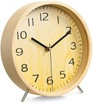Navaris Analogue Wooden Clock - Silent Movement Round Wood Clock for Desk, Tabletop, Countertop, Shelf - Mantel Clock - Light Brown Wood
