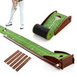 COSTWAY Premium Putting Green, 9FT/10FT Professional Golf Practice Turf with Auto Ball Return Track and 3 Golf Balls, Indoor Outdoor Portable Golf Accessories Putting Mat (280 x 29cm, 1 Hole)