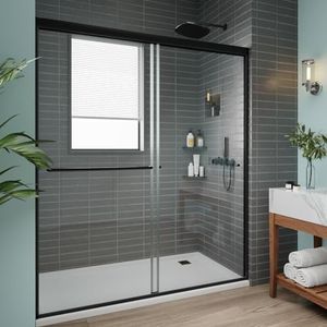 ExBrite 56-60 in.W x70 in.H Semi-Frameless Sliding Shower Door with 1/4" (6mm) Clear SGCC Tempered Glass,Chrome Finish Shower Doors,Install Left and Right