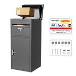 Merapi Package Delivery Box for Outside, 34.6" x 15.7" x 15.7" Cold-Rolled Steel Delivery Box for Packages & Mails, Anti-Theft Lockable Large Mailbox for Porch, House, Curbside, Black-S