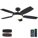 52 Inch Ceiling Fans with Lights and Remote,Black Outdoor Ceiling Fans with Dimmable 3 Colors 6 Speeds, Reversible Noiseless DC Motor,Modern LED Ceiling Fans for Living Room Patio Kitchen