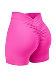 YEOREO Daze Workout Shorts Womens Scrunch Butt Gym Shorts for Women V Back Booty Butt Lifting Biker Compression Spandex Yoga Shorts Pink Small