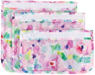 Bumkins TSA Approved Toiletry Bag, Travel Bag, Quart Zip Pouch, PVC-Free, Vinyl-Free, Clear Sided, Set of 3 – Watercolor, 5"