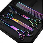 Purple Dragon 8 inch 3 in 1 Professional Pet Grooming Thinning Scissors - Upward Curved Shears and Dog Hair Cutting Scissor - Perfect for Pet Groomer or Family DIY Use (Rainbow), Set of 1, Purple